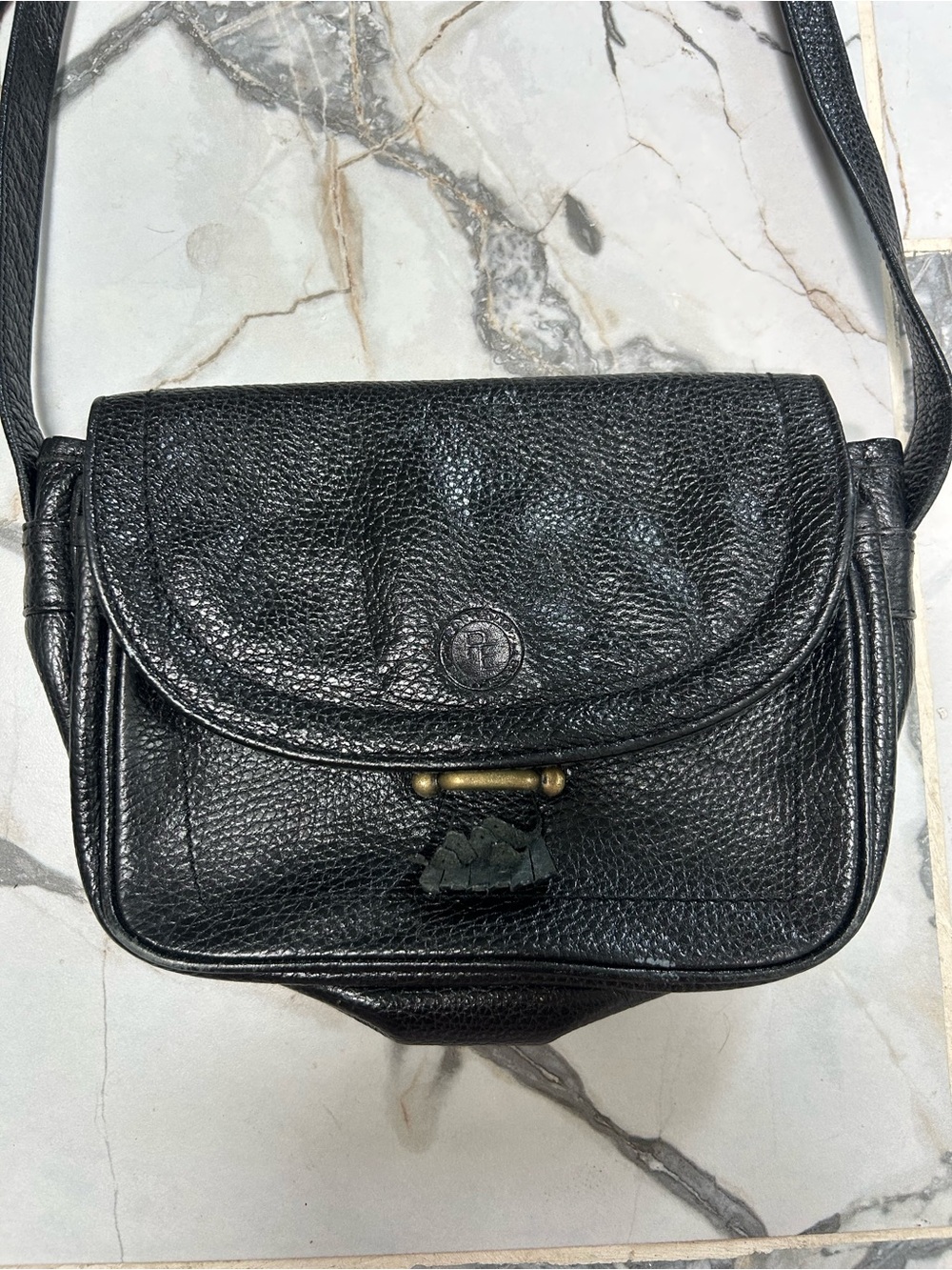 Perry Ellis Black Pebbled Leather Crossbody Purse Bag
